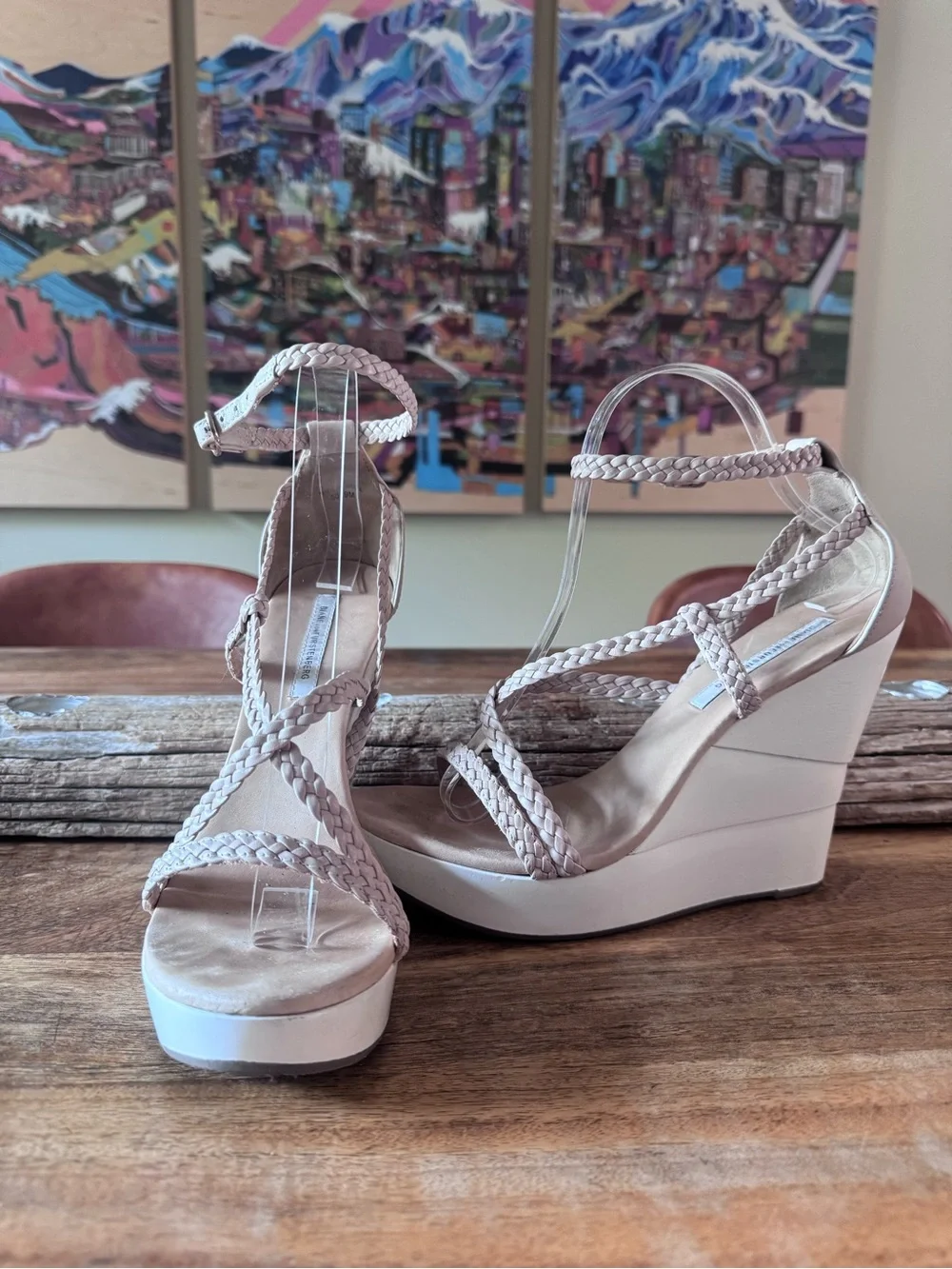 DVF Braided Strap Wedge Sandals in Blush - Picture 2 of 7